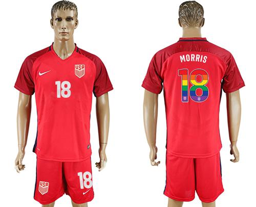 USA #18 Morris Red Rainbow Soccer Country Jersey